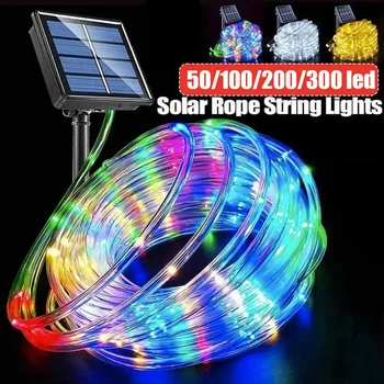 50M Quyosh LED Strip arqon Tube Fairy Light String ochiq suv o'tkazmaydigan Rojdestvo bezaklari 2024 partiya bog ' yo'li gulchambar dekorasi