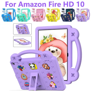 Amazon Fire HD 10 2023 13-chi planshetli zarbaga chidamli engil holatlar uchun stendli tutqichli bolalar xavfsiz Panda EVA stend qopqog'i qutilari