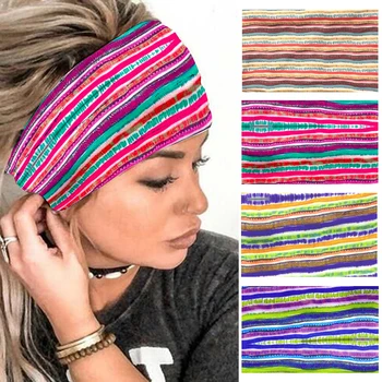 Boho Stripe Print Hairband Moda Soch Aksessuarlari Yoga Yugurish Mashqlari Uchun Cho'zilgan Bosh Tasmasi