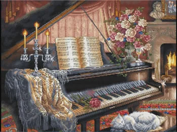 Chiroyli pianino gul tikish to'plami 18CT 16ct 14ct bosilmagan Xoch tikuv to'plamlari kashtado'zlik san'ati DIY qo'lda ishlangan tikuvchilik uy dekorasi