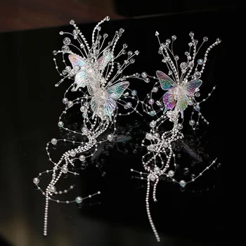 Crystal Hairpin Butterfly Popuk Juftlik Klip Koreya Kelin Bosh Kiyimi Ayollar Soch Bezatish To'y Soch Aksessuarlari Bosh Kiyim