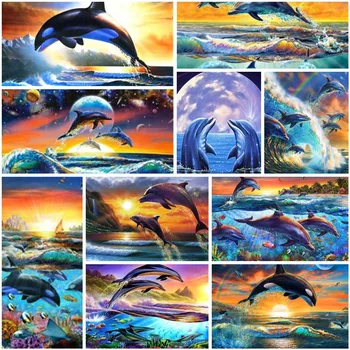 Dolphin hayvon bo'yoqlari kattalar uchun kanvas qo'l san'atlari uchun materiallar devor dekorasi onaning sovg'asi bepul yuk 2023 Hot HOT