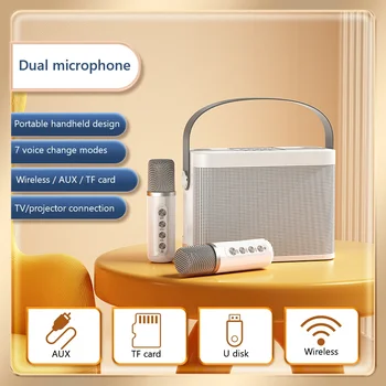 Dual mikrofon portativ Karaoke Audio silsilasini Bluetooth-mos bilan Portable oila Karaoke mashinasi 5.0 Bosh sahifa qo'shiq uskunalar