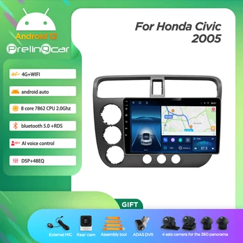 Honda Civic uchun Android 12.0 simsiz Carplay DTS ovozi 2005 yil Multimedia avtomobil pleer Radio 2din Stereo Bluetooth