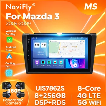NaviFly 8g 256G Android 13 simsiz Carplay avtomobil Multimedia pleer Mazda 3 2004-2009 sovutish foniy DSP GPS uchun aqlli tizim