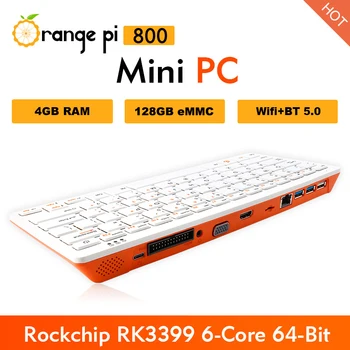 Orange Pi 800 128GB eMMC shaxsiy kompyuter Rockchip RK3399 6 yadroli 64-bitli protsessor 4GB LPDDR4 RAM Bt5. 0 4K chiqish Mini kompyuter