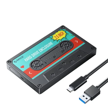 Orico 2.5 dyuymli qattiq disk muhofazasi SATA uchun USB3.0 tashqi qattiq disk qutisi 6GBPS Type-C HDD Case DIY stikeri bilan-qora
