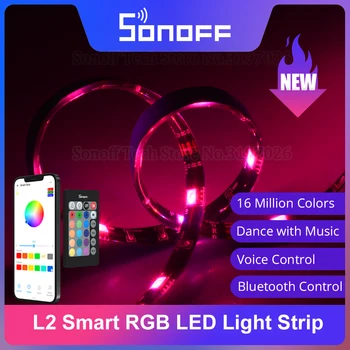 SONOFF L2 RGB LED yorug'lik chizig'i Bluetooth-ga mos keladigan masofadan boshqarish pulti orqali Alexa Google Home-ni qo'llab-quvvatlaydi