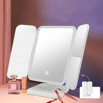 Trifold Makeup Mirror LED chiroqlar chet kiyinish Mirror go'zallik aqlli to'ldiruvchi Pardoz Mirror Tri bilan plomba nur yonadi
