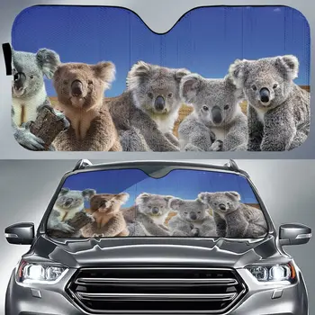 Yoqimli Koala jamoasi ko'k naqshli avtomobil soyaboni, avtomobil dekoratsiyasi uchun kulgili Koala oilaviy avtomatik soyabon, Koala avtomobil oynasi Quyosh qopqog'i, avtomobil shamollari